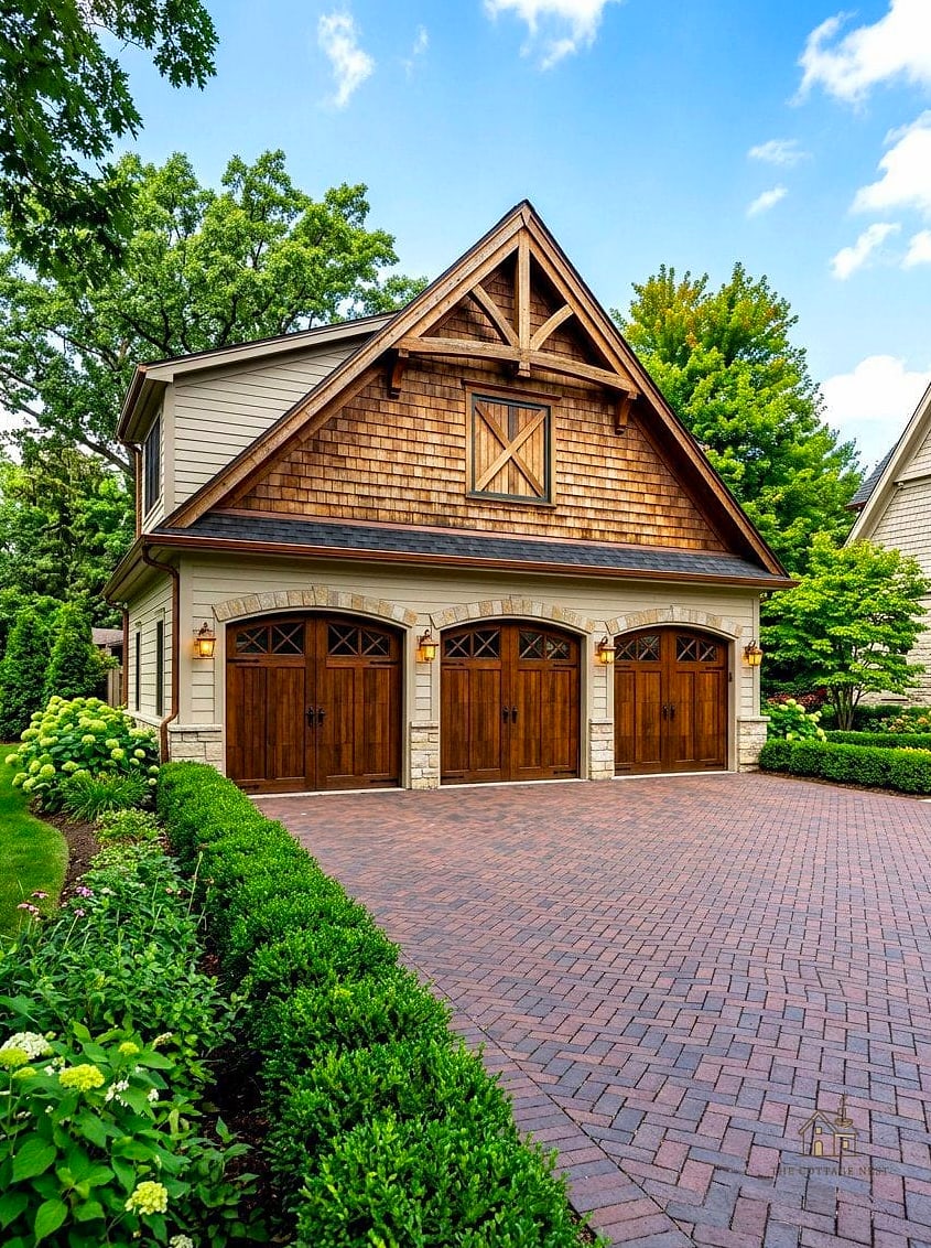 35 Stunning Detached Garage Ideas You'll Absolutely Love 13 Garage with Cedar Accent Gable