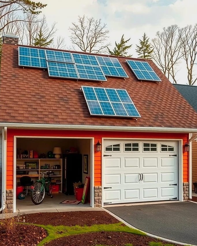 35 Stunning Detached Garage Ideas You'll Absolutely Love 27 Garage with Solar Panel Roof