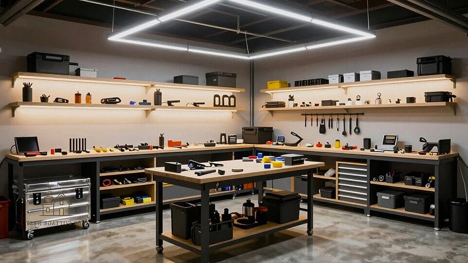 45 Stunning Garage Lighting Ideas You'll Absolutely Love 39 Garage Workshop Zone Lighting