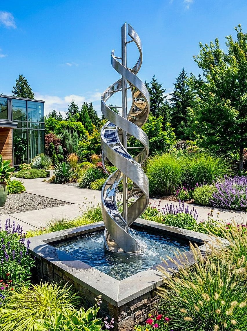 Geometric Metal Solar Fountain