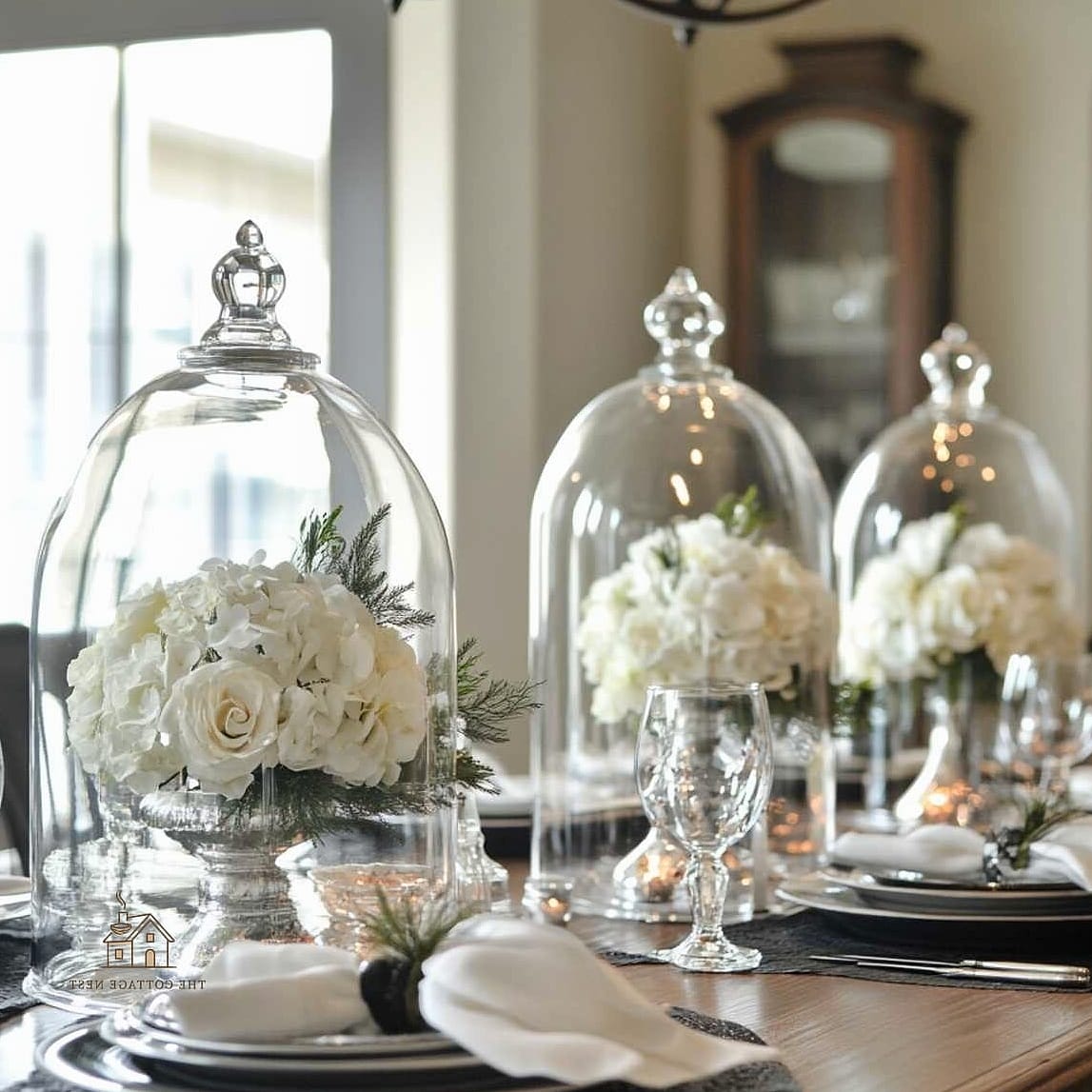 45 Brilliant Dining Room Table Centerpiece Ideas to Copy Right Now 15 Glass Cloche with a Single Object