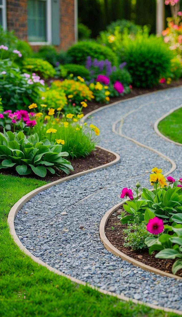 45 Gorgeous Front Yard Garden Ideas That Are Totally Doable 3 A Gravel Path Through Cottage-Style Planting