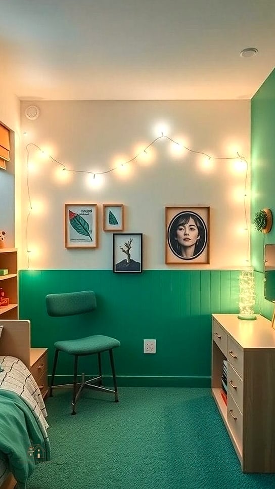 40 Dreamy Green Dorm Room Ideas to Try This Season 24 Green Accent Wall with Removable Fabric Panels