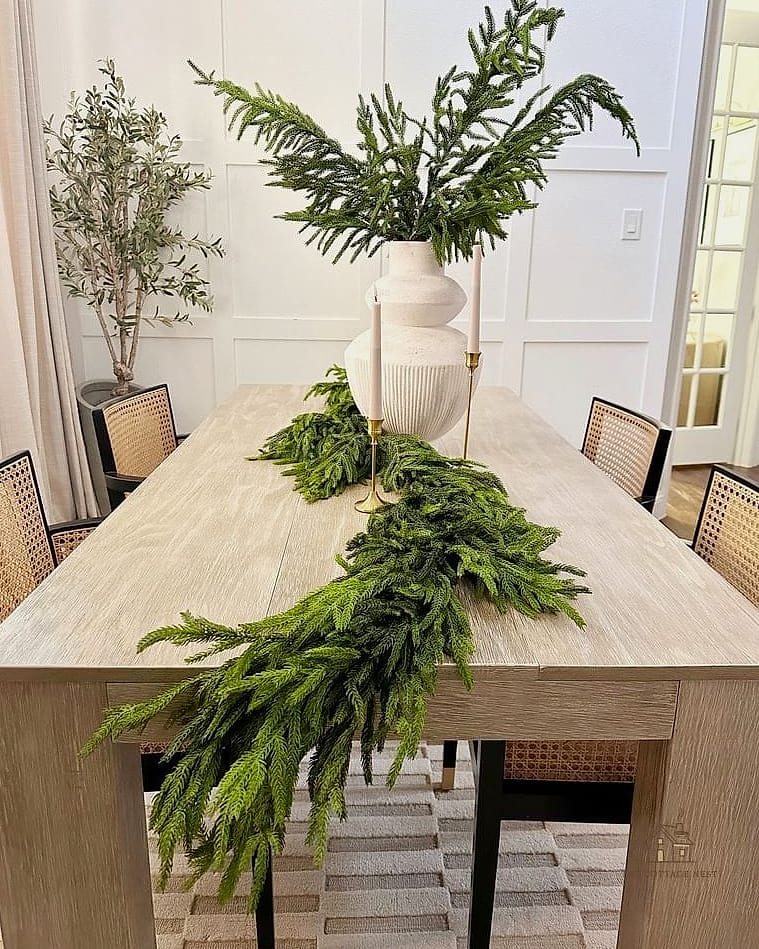 40 Beautiful Dining Room Table Decor Ideas to Transform Your Space 22 Greenery Garland Down the Table