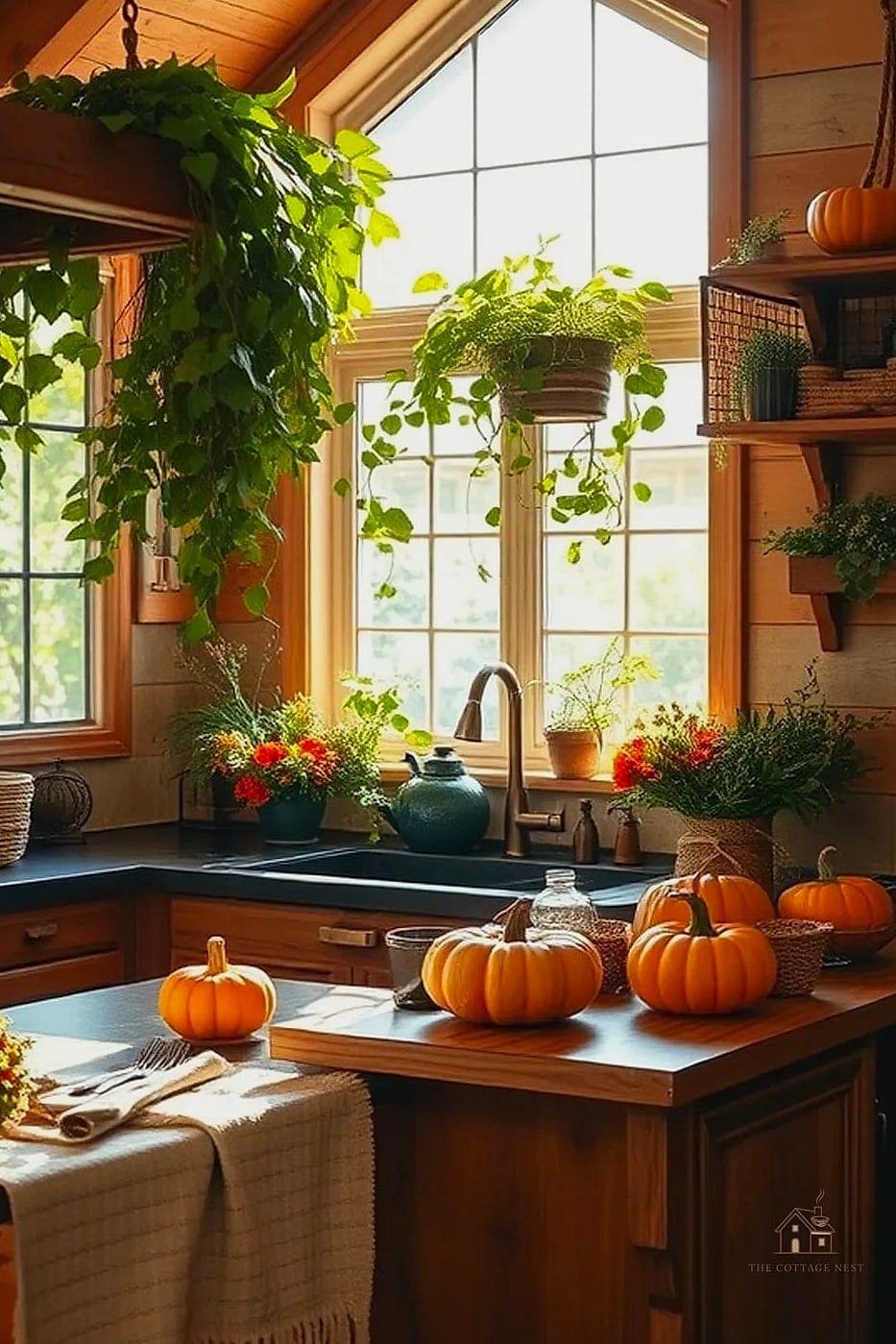 30 Stunning Fall Kitchen Decor Ideas That'll Make You Want to Cook All Season 31 Greenery Mixed with Faux Fall Foliage