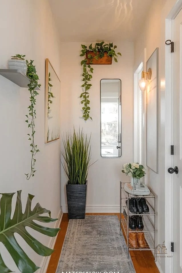 35 Creative Narrow Entryway Ideas That Will Inspire You 32 Greenery to Soften the Space