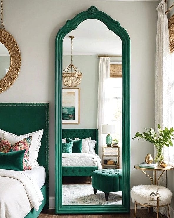 40 Dreamy Green Dorm Room Ideas to Try This Season 34 Green Framed Mirror