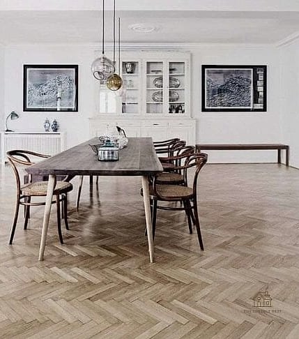 40 Clever Grey Dining Room Ideas for Every Style 4 Grey Herringbone Wood Floors