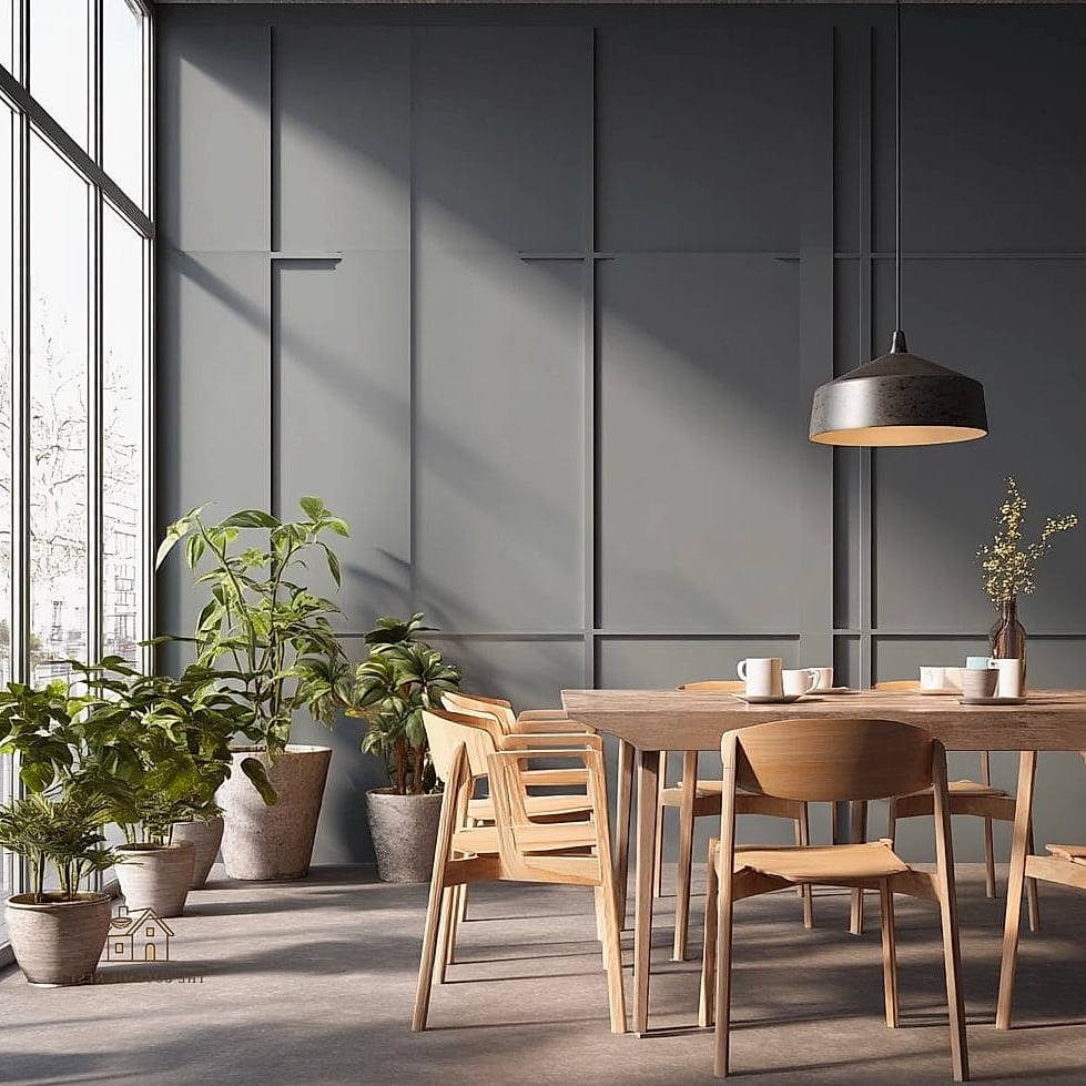 40 Clever Grey Dining Room Ideas for Every Style 26 Grey Paneled Accent Ceiling with Wood Beams