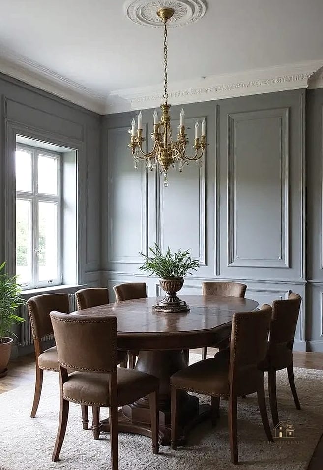 40 Clever Grey Dining Room Ideas for Every Style 37 Grey Paneled Wainscoting with Picture Frame Molding