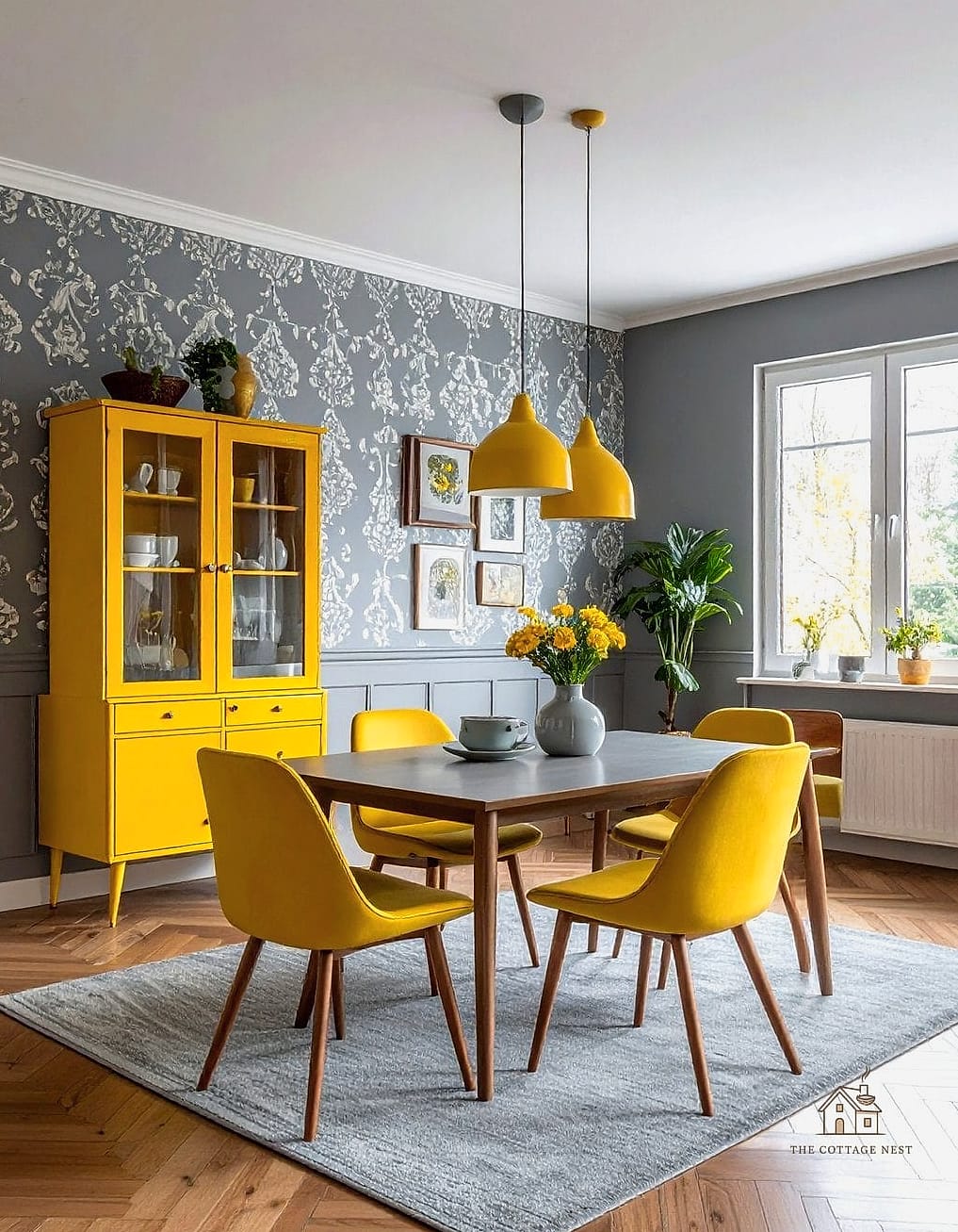 40 Clever Grey Dining Room Ideas for Every Style 36 Grey and Yellow Color Pop
