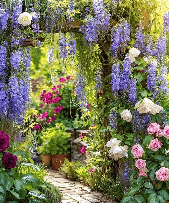 35 Brilliant Cottage Garden Ideas to Copy Right Now 13 Grow Climbing Sweet Peas on a Trellis
