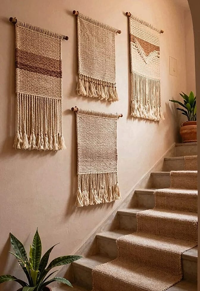 50 Clever Stairs Wall Decor Ideas for Every Style 17 Handwoven Textile or Tapestry