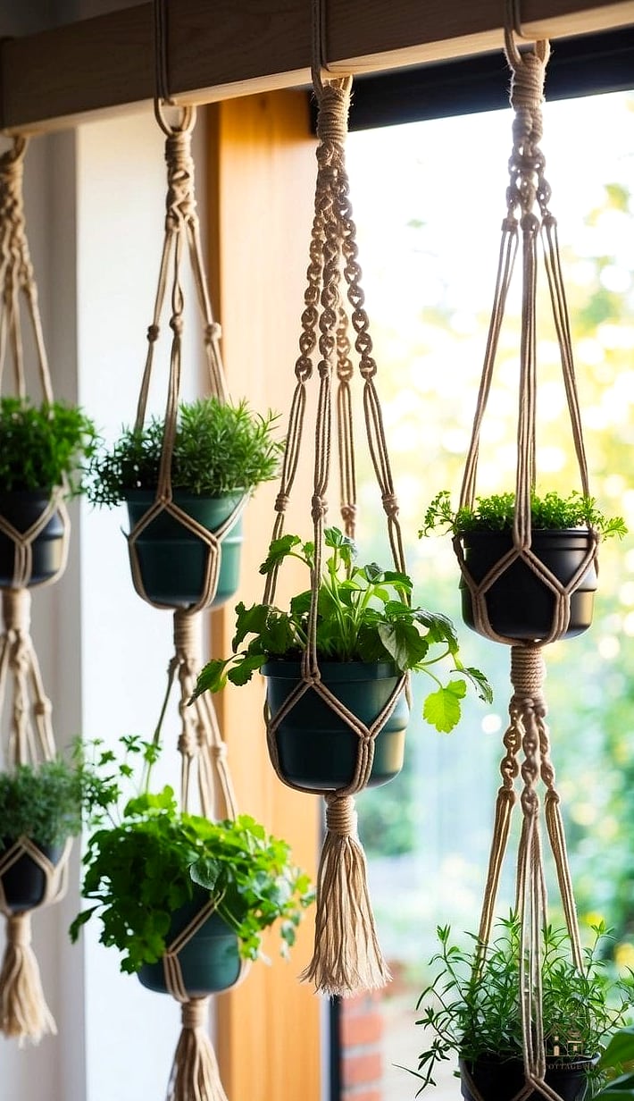 45 Chic Herb Garden Ideas for a Beautiful Home 4 Hanging Macrame Planters