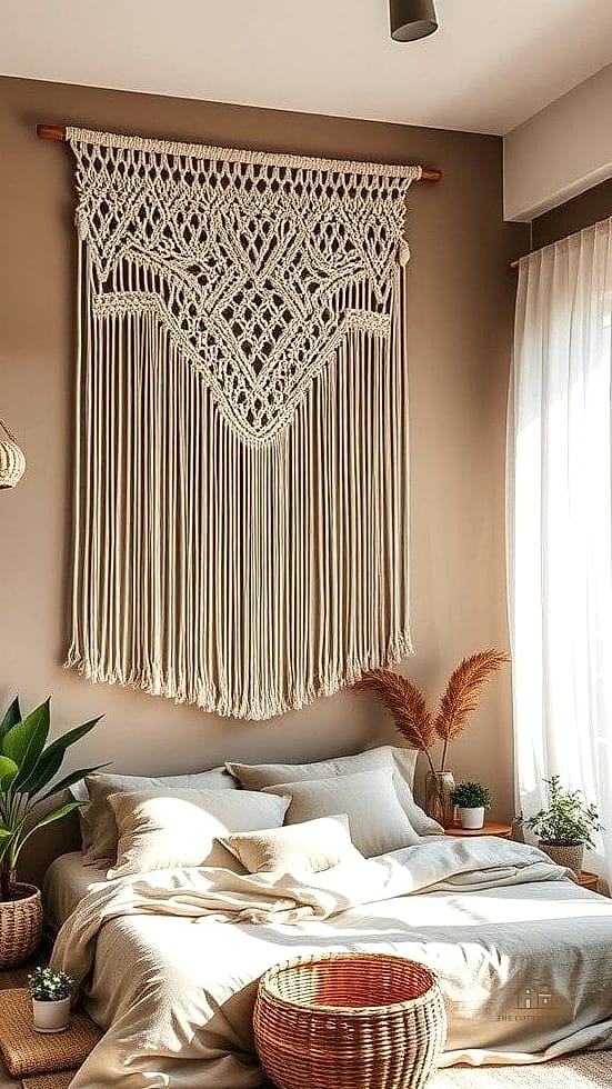 45 Dreamy Boho Bedroom Ideas That Feel Like a Retreat 3 Hang a Macrame Wall Hanging Above the Bed