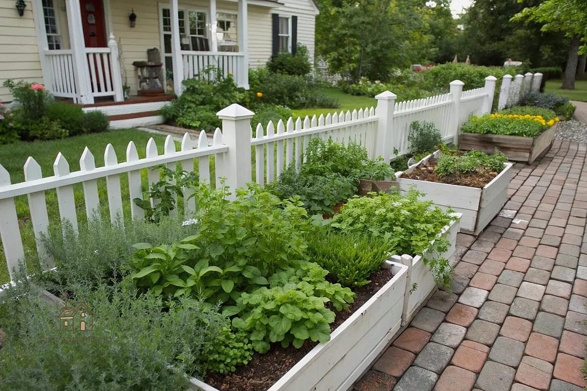 45 Gorgeous Front Yard Garden Ideas That Are Totally Doable 19 A Herb Garden by the Front Steps