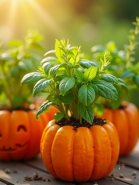 30 Quick Diy Fall Table Centerpieces on a Budget 20 Herb and Pumpkin Combo