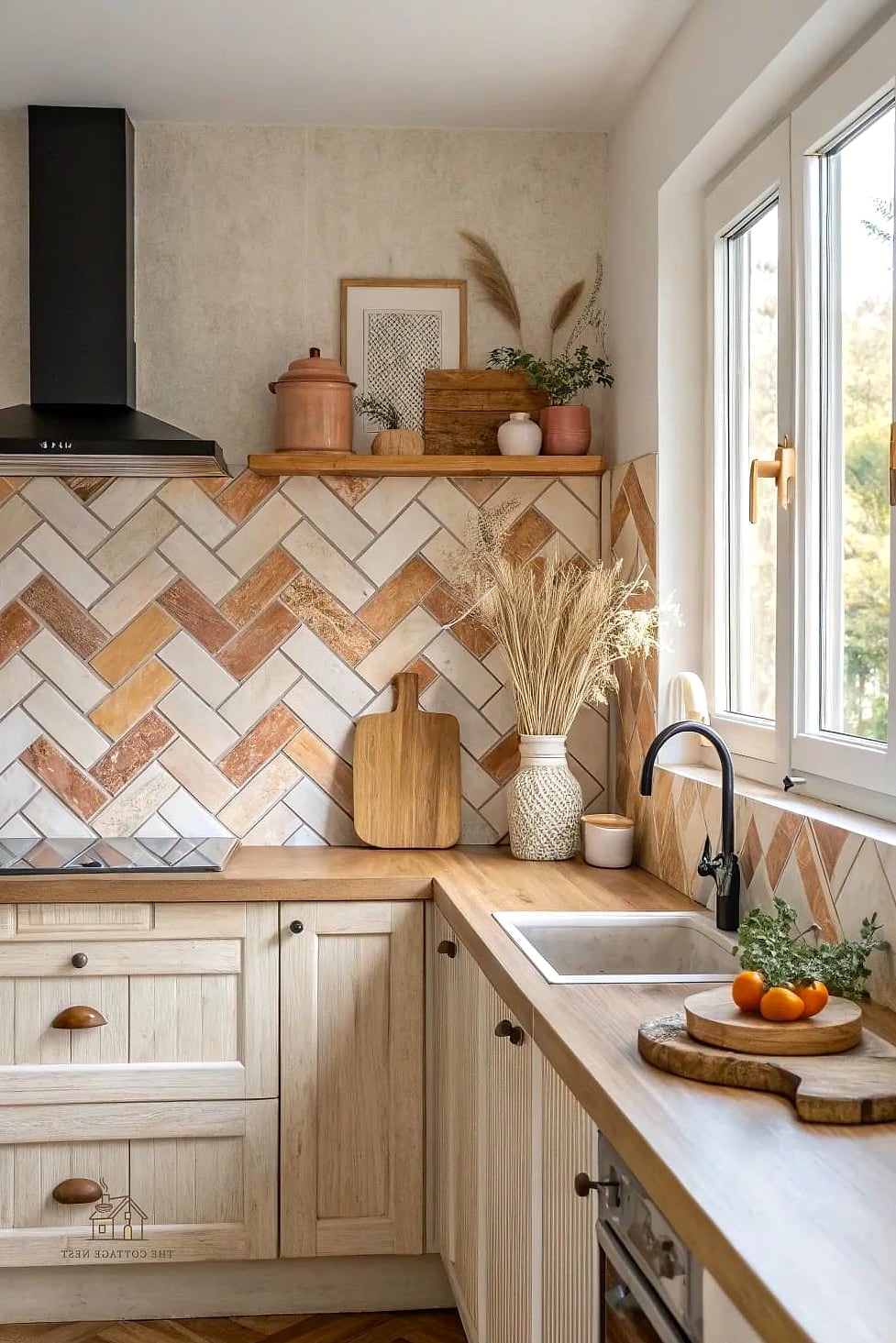 30 Stunning Fall Kitchen Decor Ideas That'll Make You Want to Cook All Season 19 Herringbone Backsplash in Warm Tones