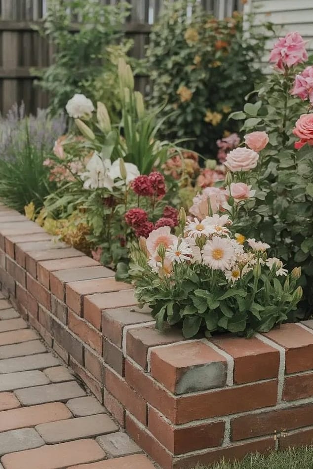Herringbone Brick Path Through the Bed