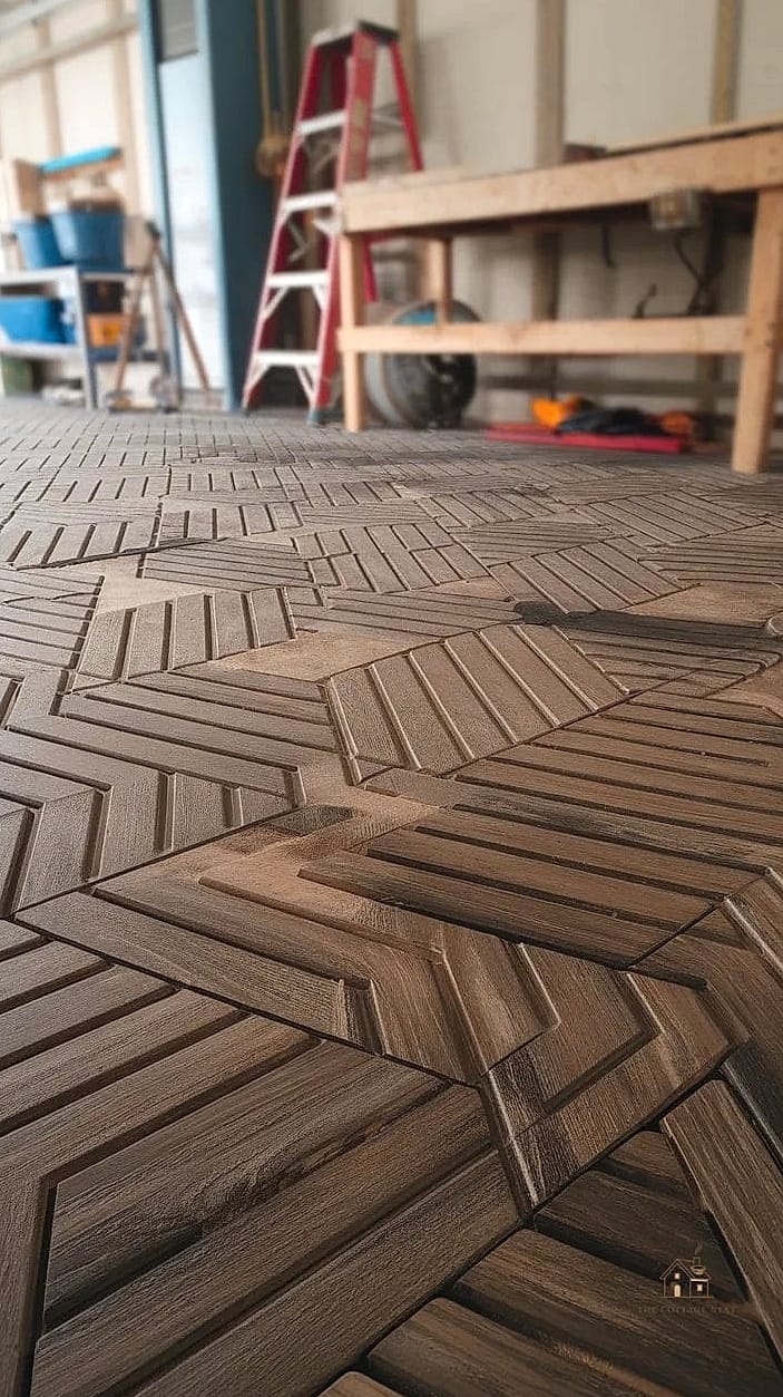 35 Chic Garage Floor Ideas for a Beautiful Home 5 Herringbone-Pattern Garage Tiles