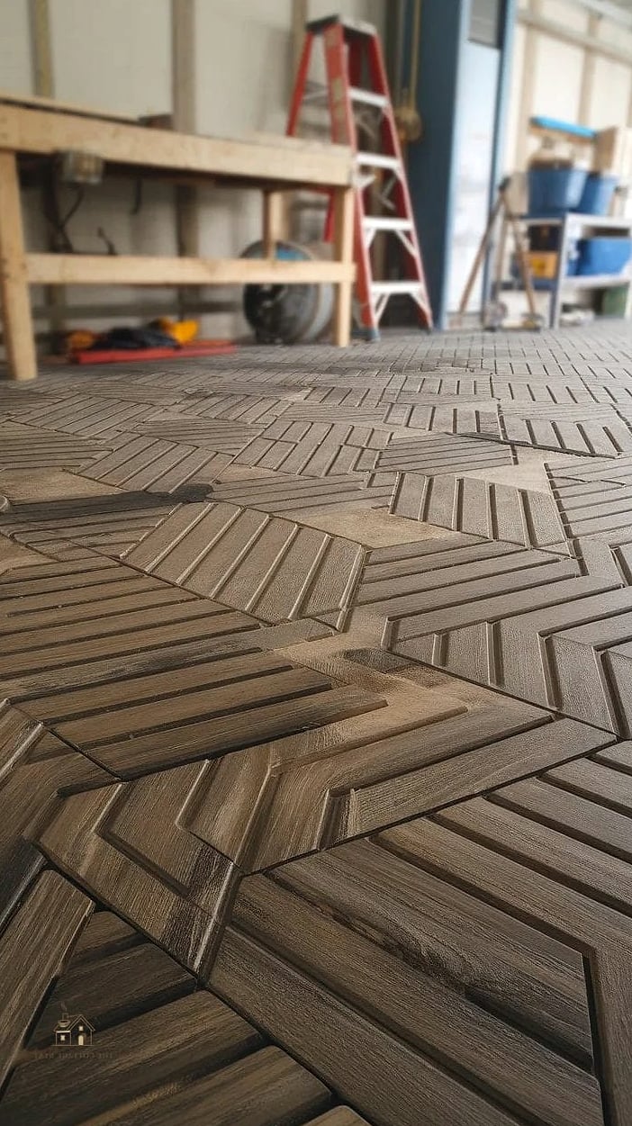 25 Chic Garage Floor Ideas for a Beautiful Home 9 Herringbone Pattern Tiles