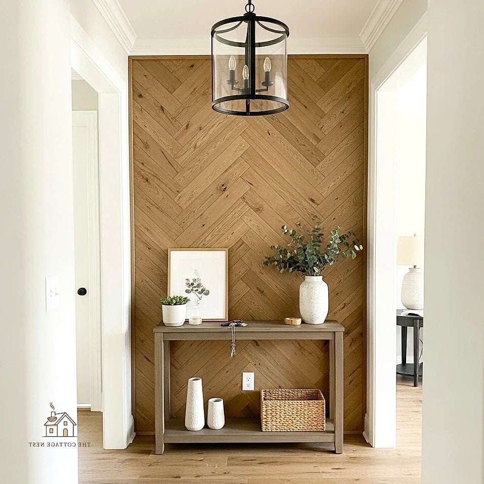 35 Stunning Entryway Accent Wall Ideas You'll Absolutely Love 18 Herringbone Wood Pattern