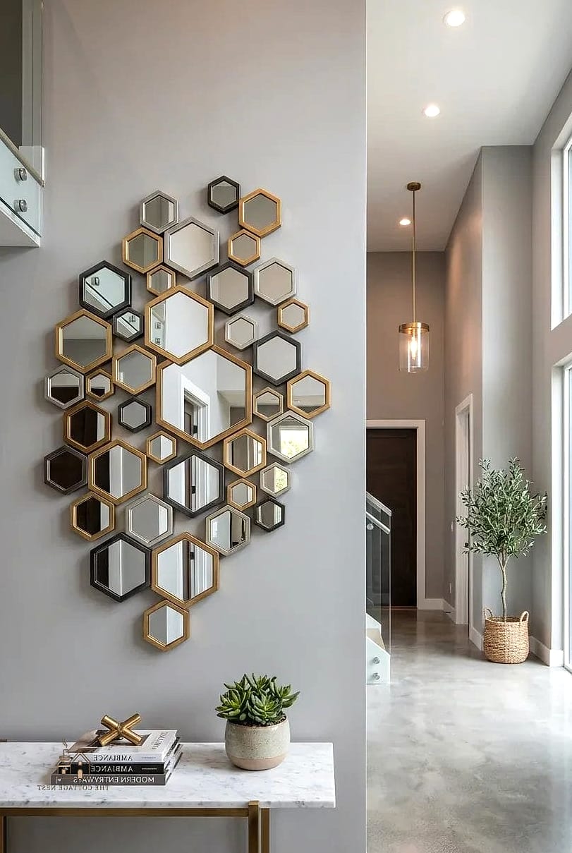 45 Creative Entryway Mirror Ideas That Will Inspire You 13 Hexagon Mirror Cluster