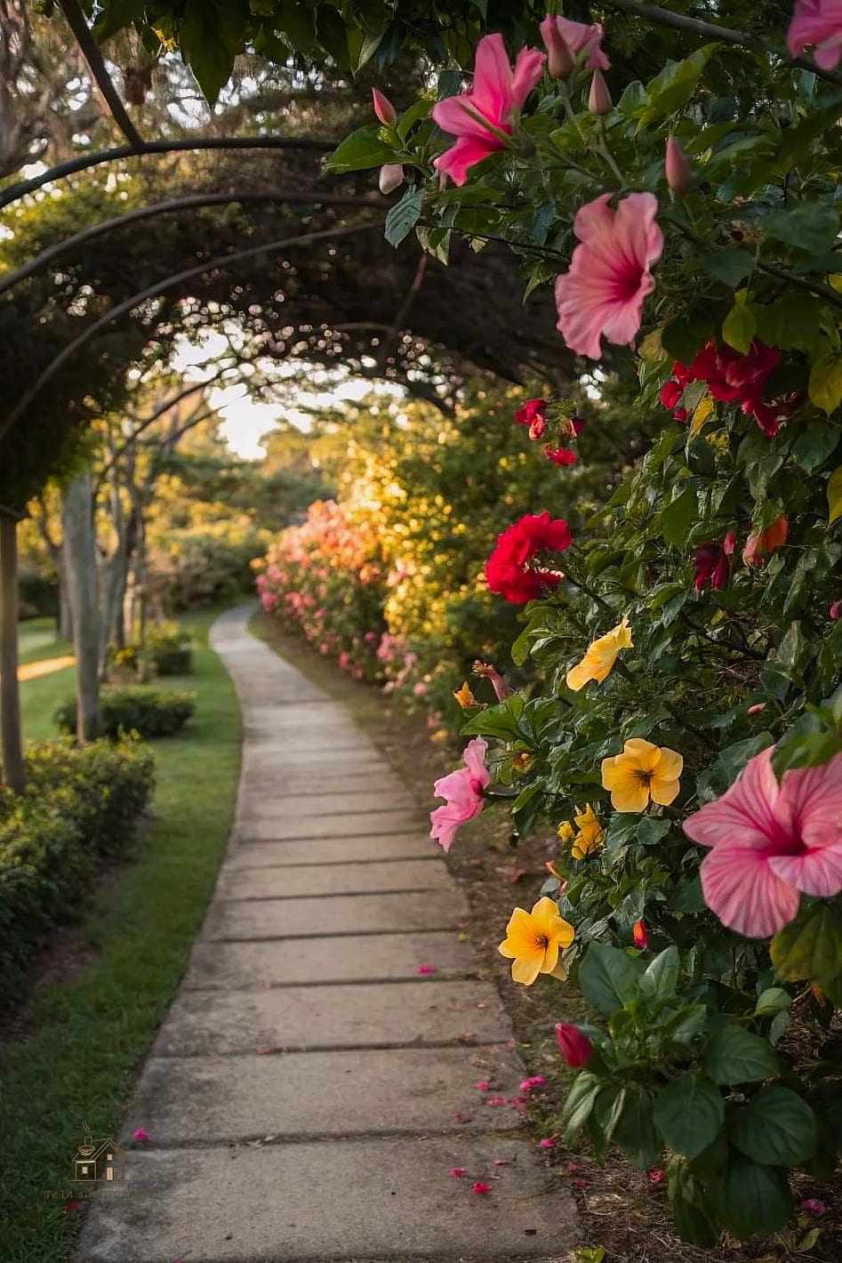 30 Dreamy Florida Landscaping Ideas to Try This Season 8 Hibiscus-Lined Walkway