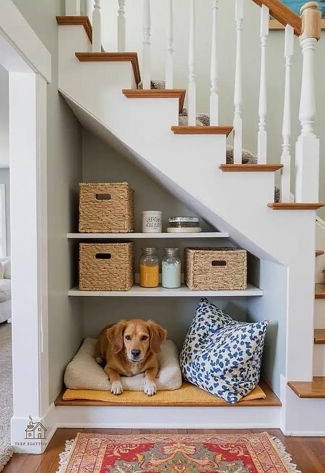 25 Chic Under Stairs Nook Ideas for a Beautiful Home 7 Hidden Pet Bed Nook