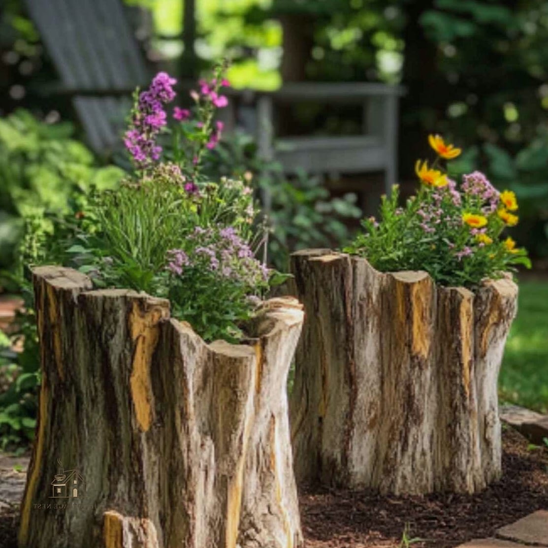 Hollowed Log Planters