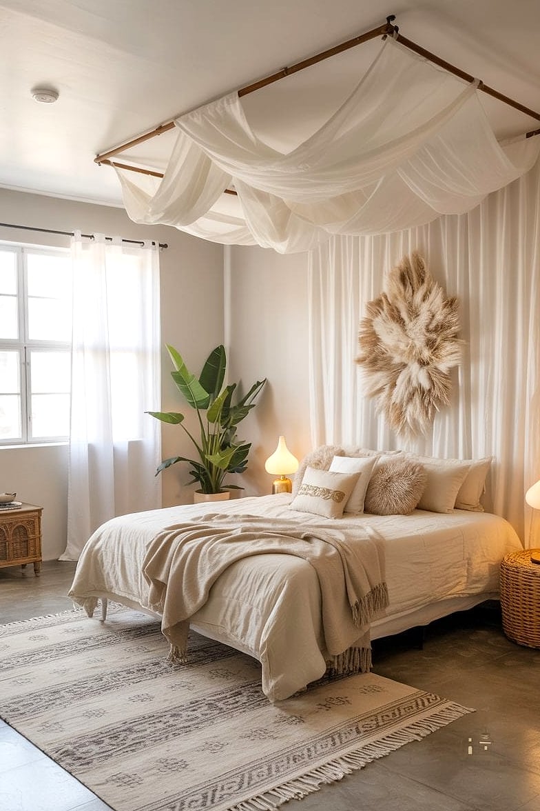 45 Dreamy Boho Bedroom Ideas That Feel Like a Retreat 46 Incorporate Soft, Flowing Bed Curtains