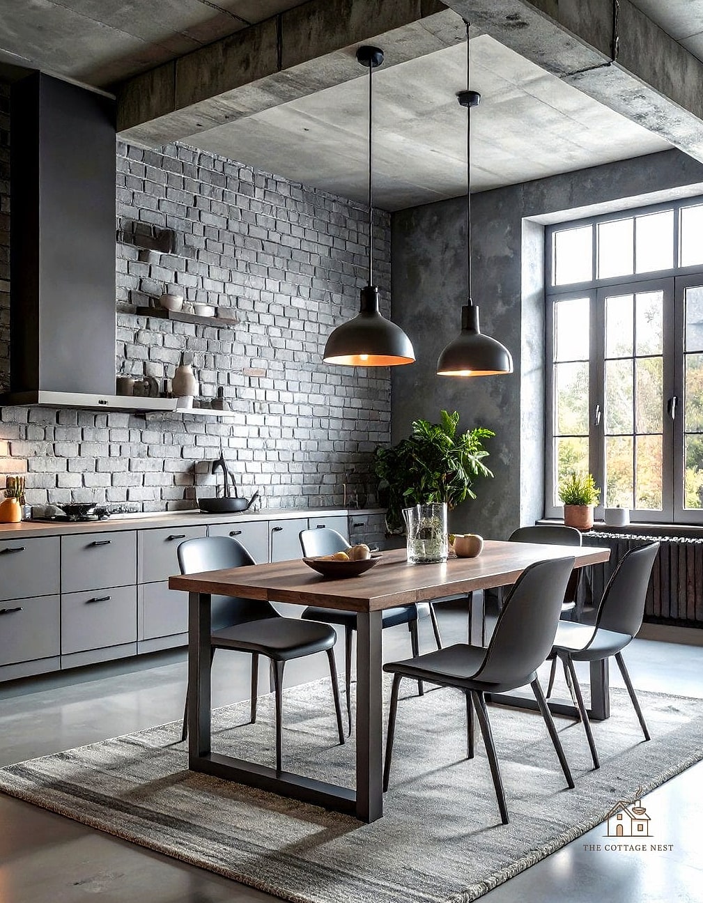 40 Clever Grey Dining Room Ideas for Every Style 10 Industrial Grey with Exposed Brick