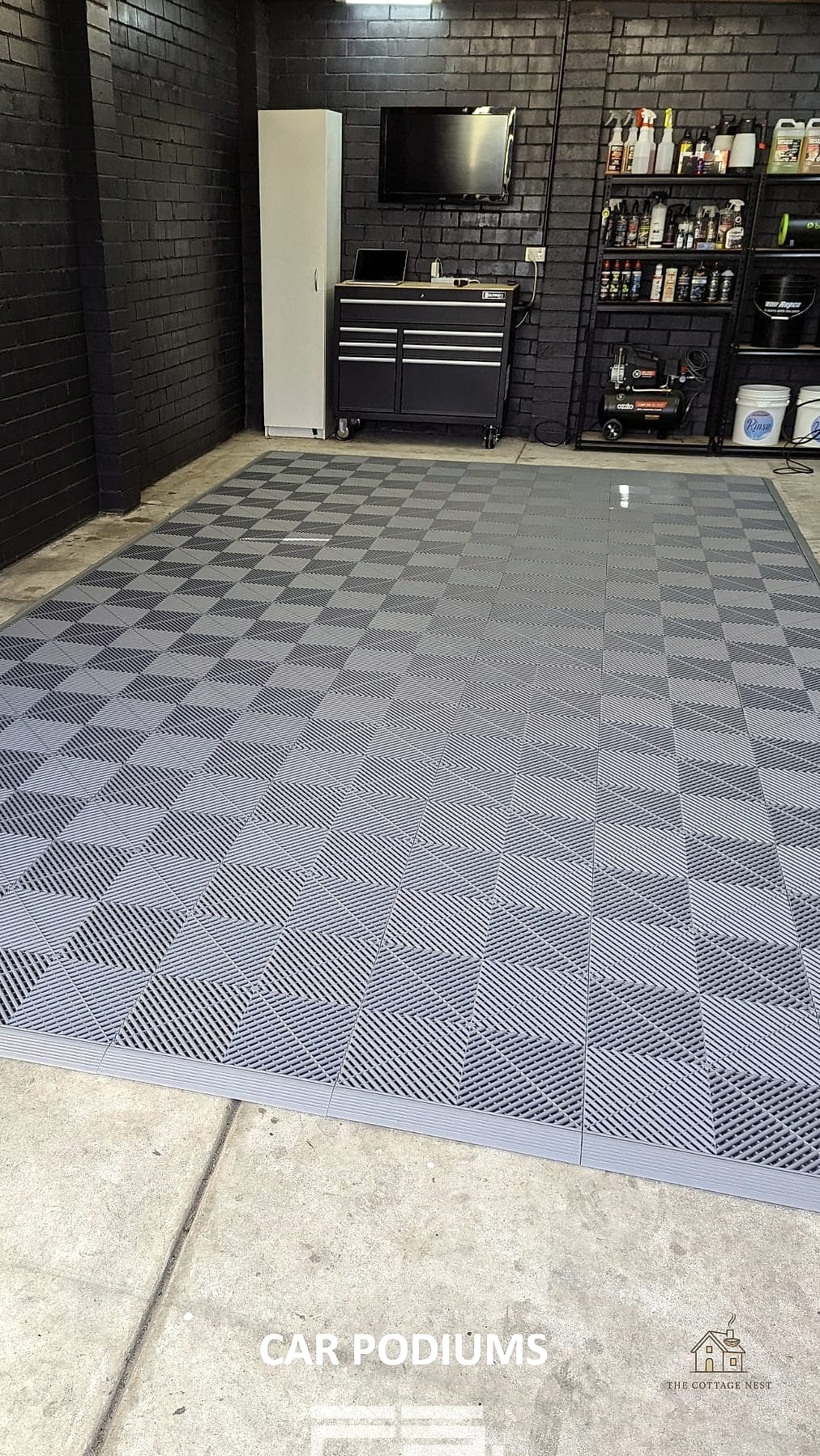 35 Chic Garage Floor Ideas for a Beautiful Home 34 Interlocking Slate Gray Tiles with Texture