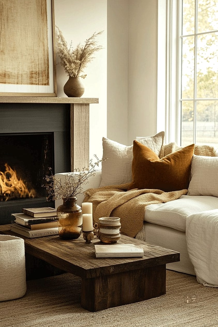 35 Creative Fall Living Room Decor That Will Inspire You 17 Introduce Amber or Smoked Glass Accents