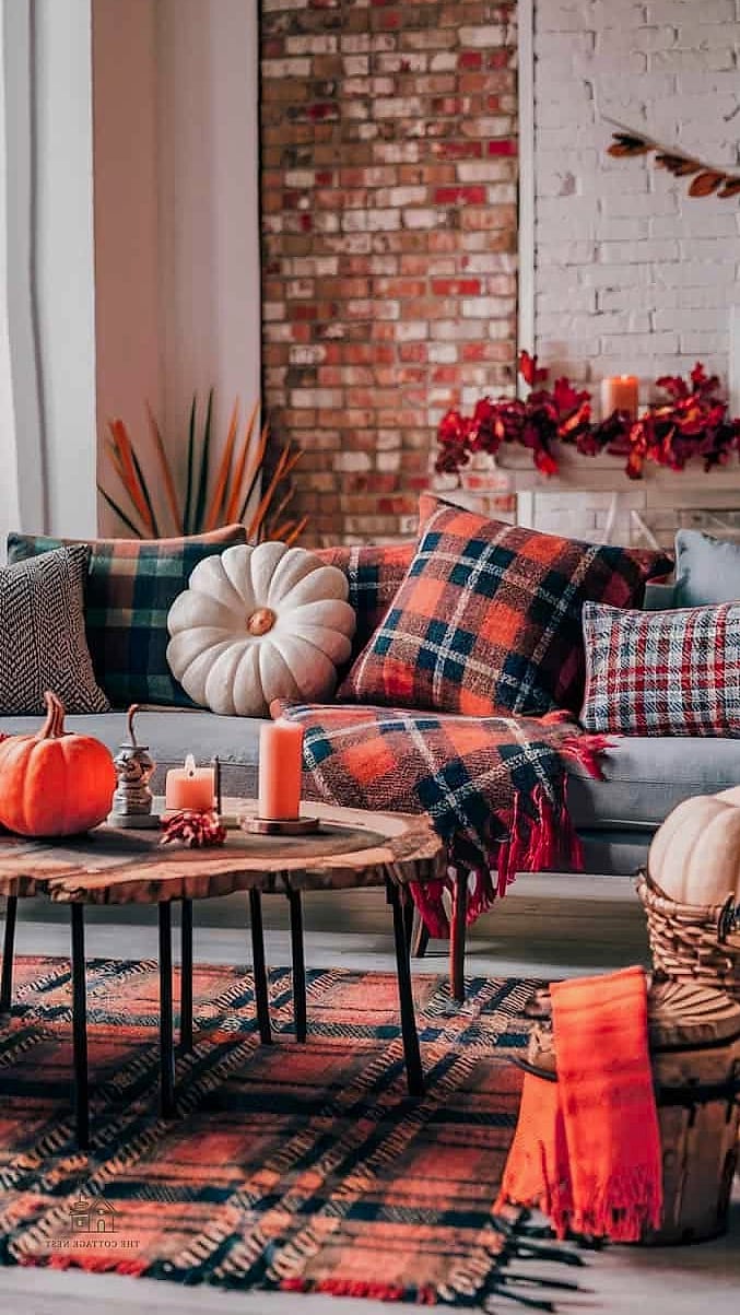 35 Creative Fall Living Room Decor That Will Inspire You 9 Introduce a Plaid or Buffalo Check Blanket