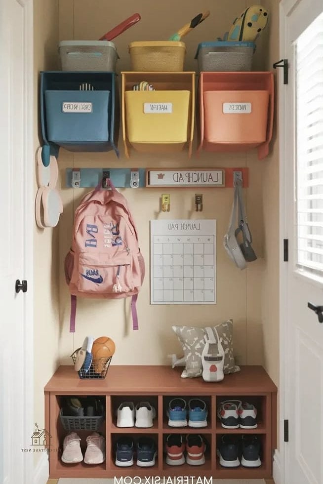 45 Stunning Garage Entryway Ideas You'll Absolutely Love 27 Kids' Backpack Station