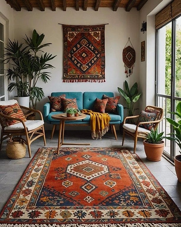 45 Brilliant Boho Garden Ideas to Copy Right Now 7 A Kilim Rug on the Patio