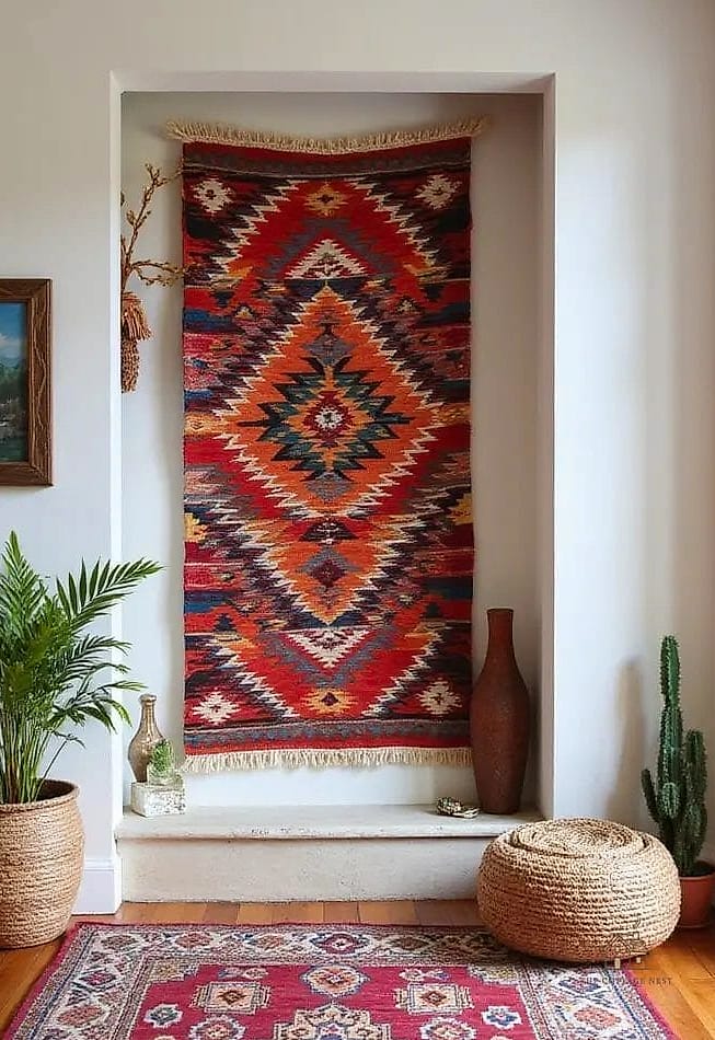 35 Brilliant Small Entryway Rug Ideas to Copy Right Now 24 Kilim-Style Flat Weave Rug