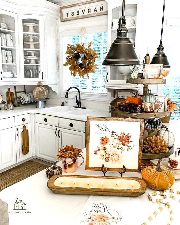 30 Dreamy Fall Tray Decorating Ideas to Try This Season 27 Kitchen Island Baking Tray