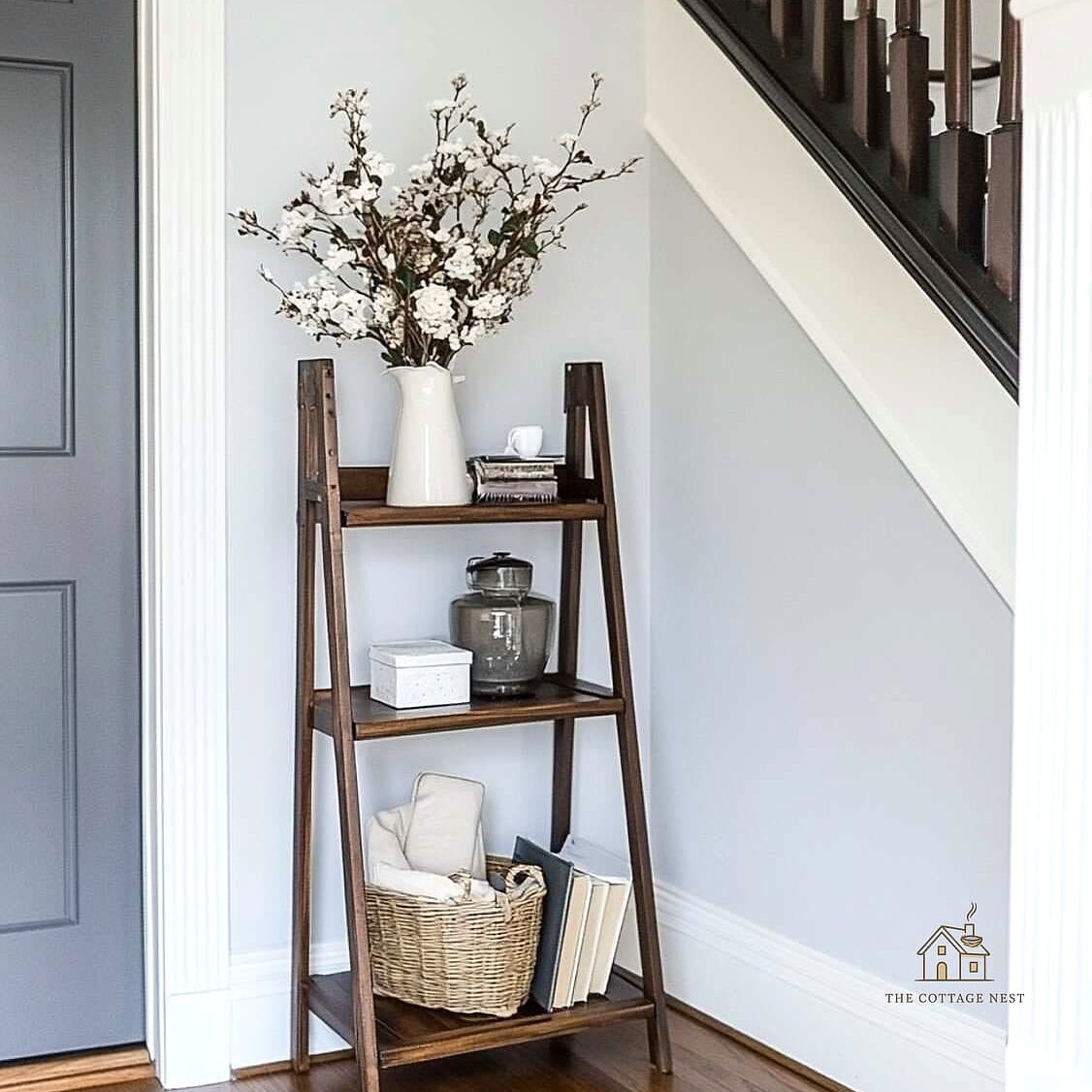 35 Creative Narrow Entryway Ideas That Will Inspire You 14 Ladder Shelf for Vertical Storage