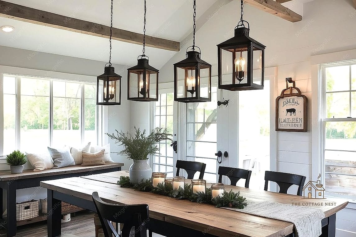 45 Brilliant Farmhouse Dining Room Lighting Ideas to Copy Right Now 8 Lantern-Style Pendant