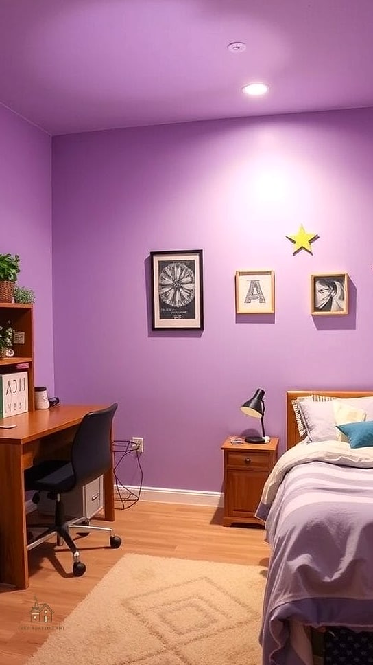 40 Amazing Purple Dorm Room Ideas on a Budget 2 Lavender Peel-and-Stick Wallpaper Accent Wall