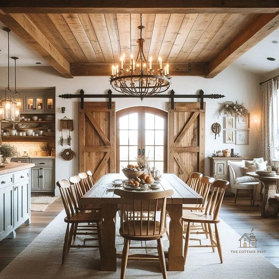 45 Brilliant Farmhouse Dining Room Lighting Ideas to Copy Right Now 19 Layered Ceiling and Wall Sconces