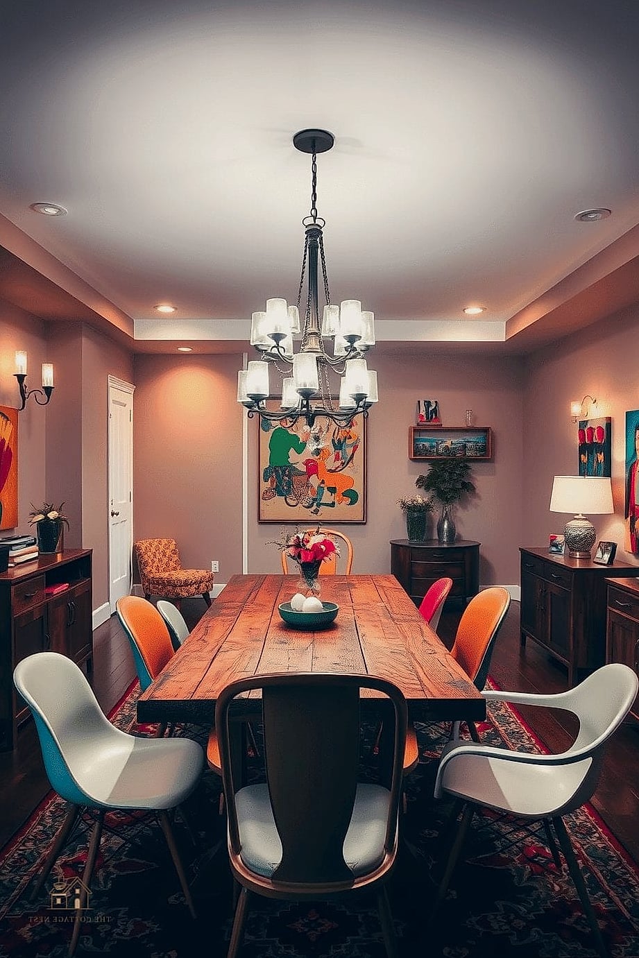 30 Clever Eclectic Dining Room Ideas for Every Style 10 Layered Lighting with Multiple Fixtures