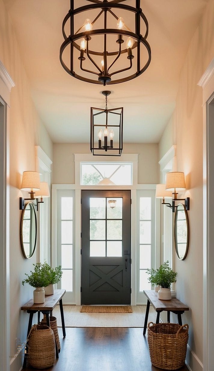 35 Creative Narrow Entryway Ideas That Will Inspire You 19 Layered Lighting for Ambiance