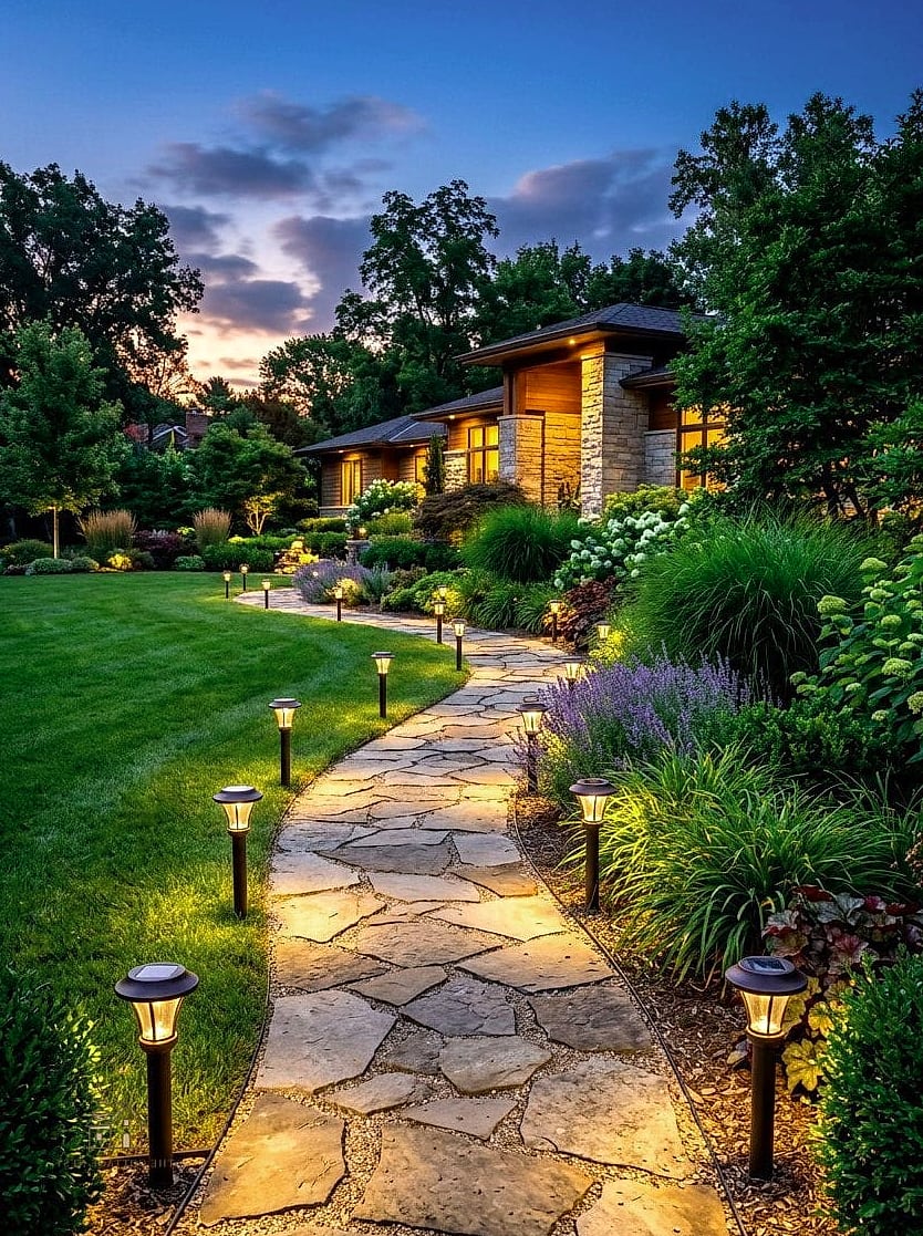 45 Gorgeous Front Yard Garden Ideas That Are Totally Doable 26 Layered Lighting Along the Path
