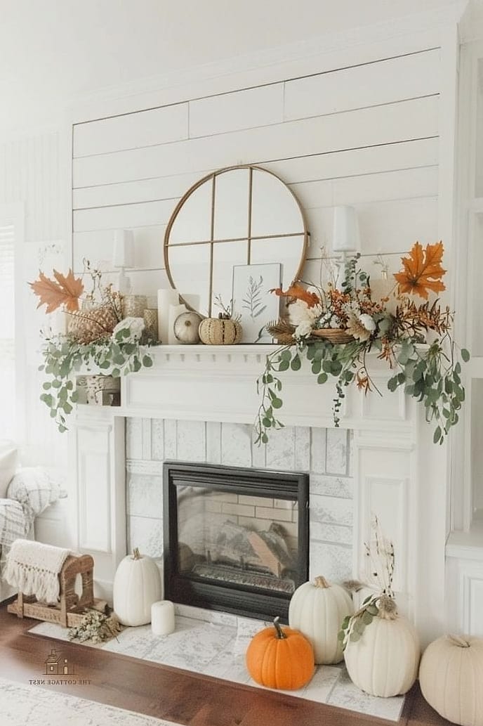 50 Amazing Fall Mantle Decor on a Budget 50 A Layered Look with Height Variation Using Books and Boxes