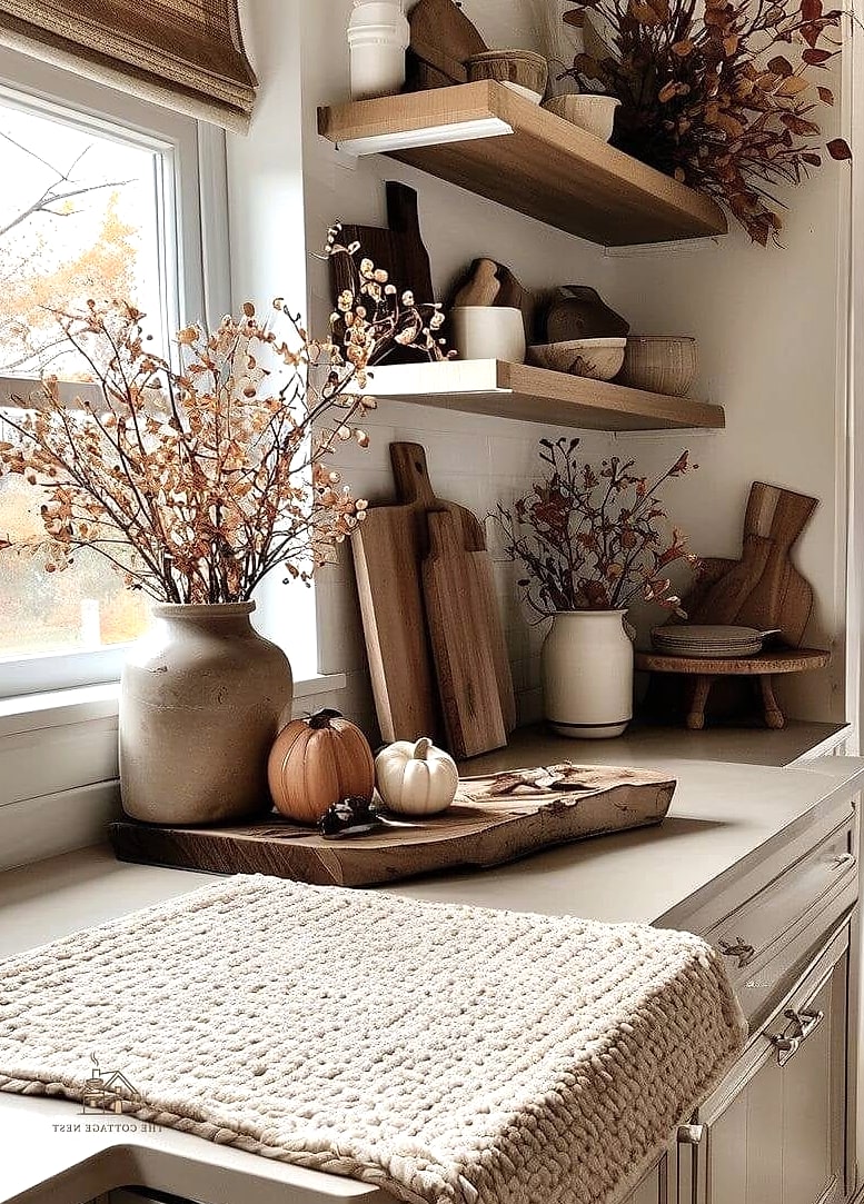 30 Stunning Fall Kitchen Decor Ideas That'll Make You Want to Cook All Season 2 Layered Neutral Table Runners