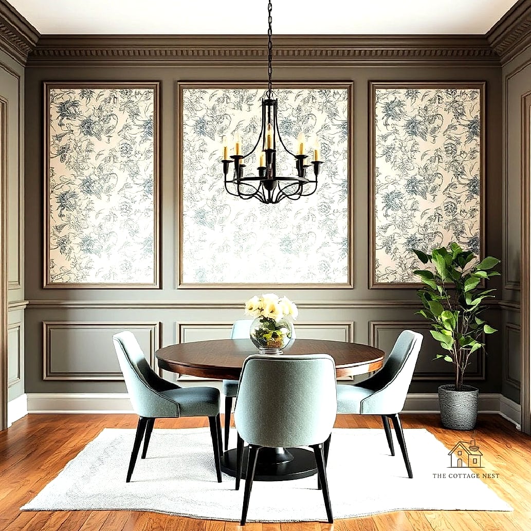 50 Beautiful Dining Room Wallpaper Ideas to Transform Your Space 51 Layered Pattern Wallpaper Panels