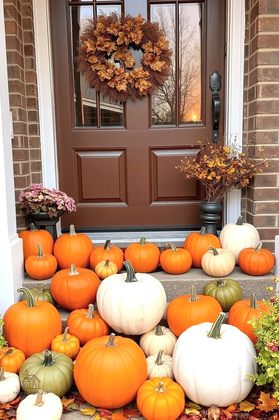 40 Clever Fall Front Porch Decor Ideas for Every Style 2 Layered Pumpkins in Varying Sizes